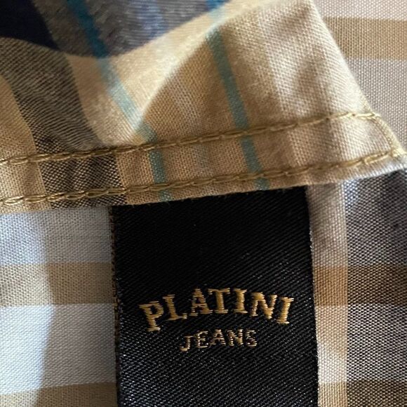 PLATINI Western Plaid Shirt w/Snap Buttons Navy/Khaki Medium - Picture 8 of 10